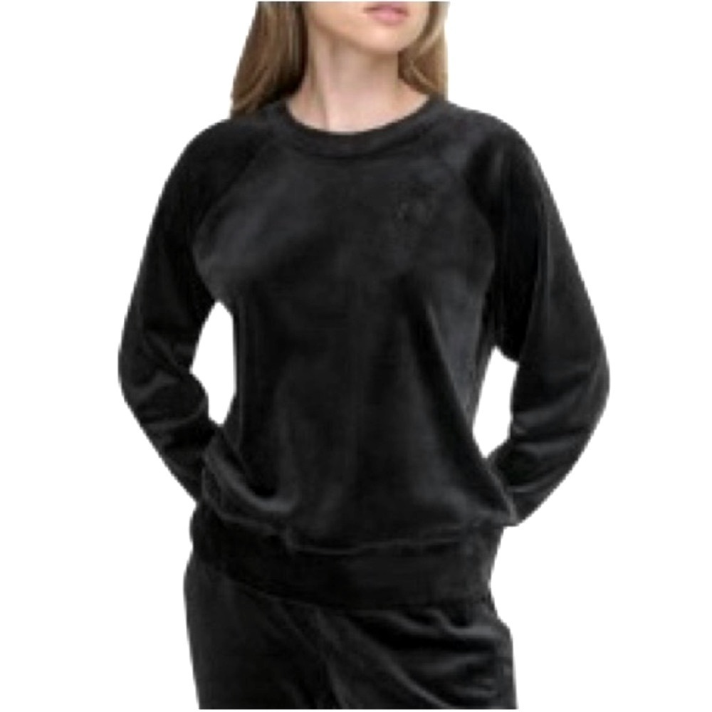 DKNY SPORT Women's Platinum Velour Crewneck Sweatshirt Embroidered Tonal Logo L